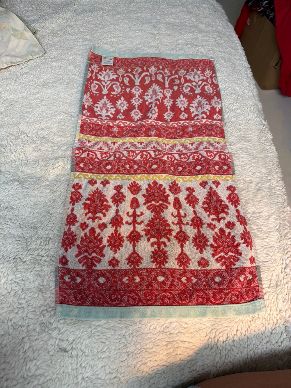 World Market Coral Teal yellow  Damask Pattern kitchen Towel